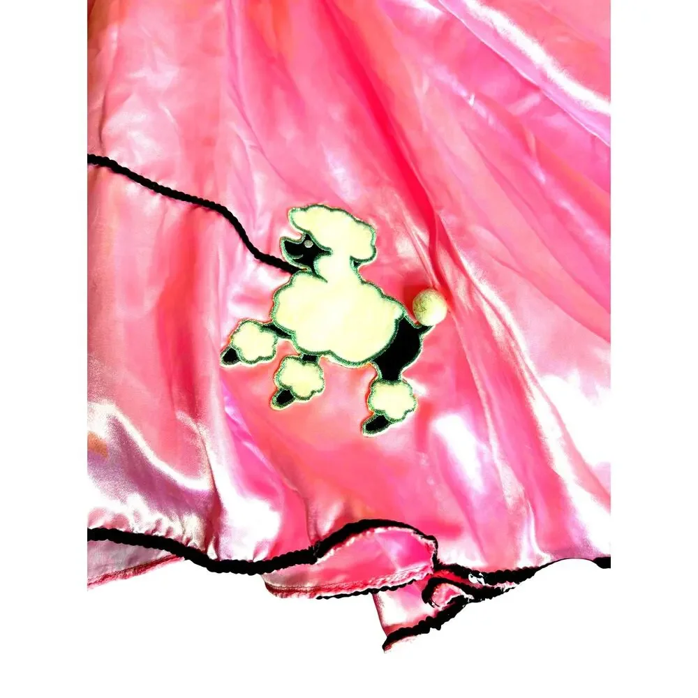 Vintage 1950s Style Pink Satin Poodle Skirt Sock Hop Costume Girls Large